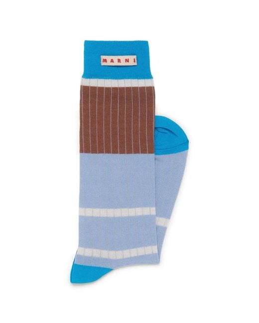 Marni Blue Cotton Socks With Logo Label