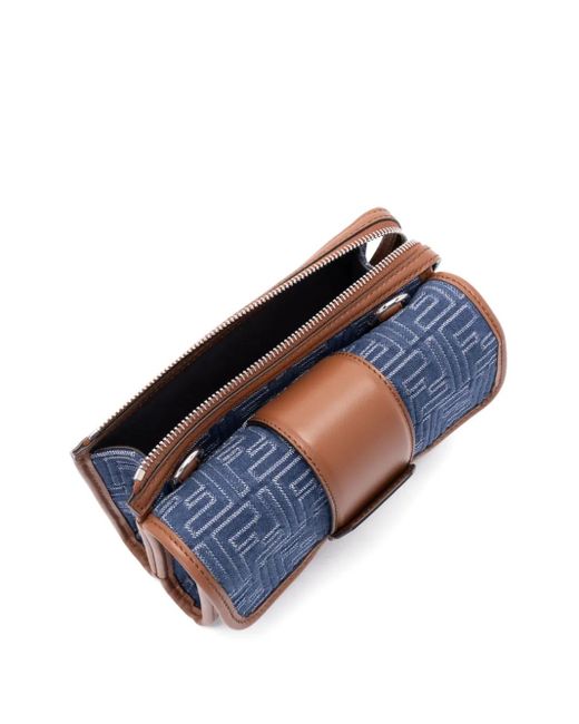 Fendi Blue Denim-Effect Ff Jacquard And Leather Double Uette Bags for men