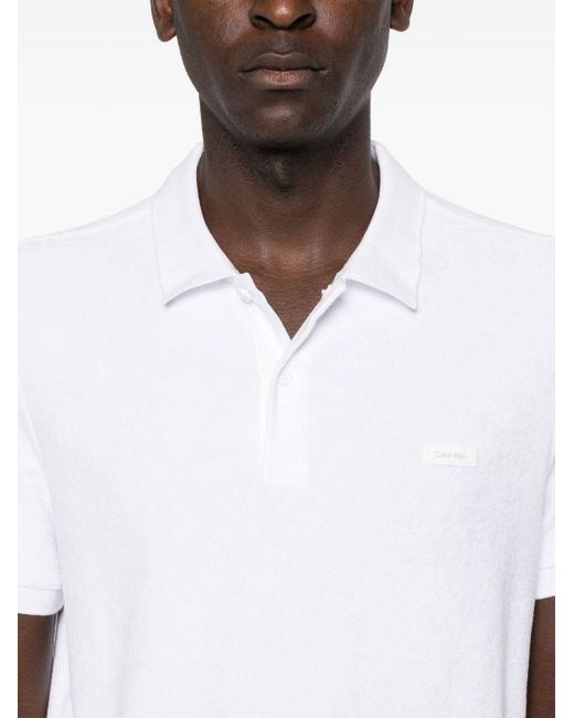 Calvin Klein White Rubberised-logo Towelling Polo Shirt for men