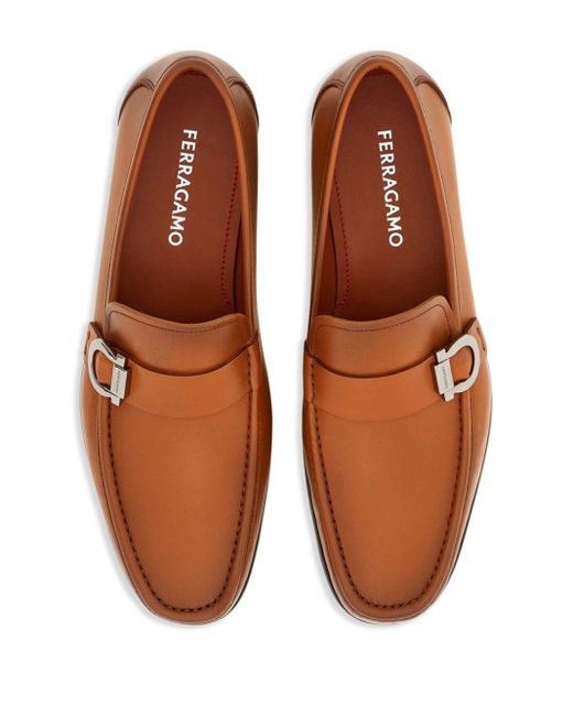 Ferragamo Brown Gancini-plaque Leather Loafers for men