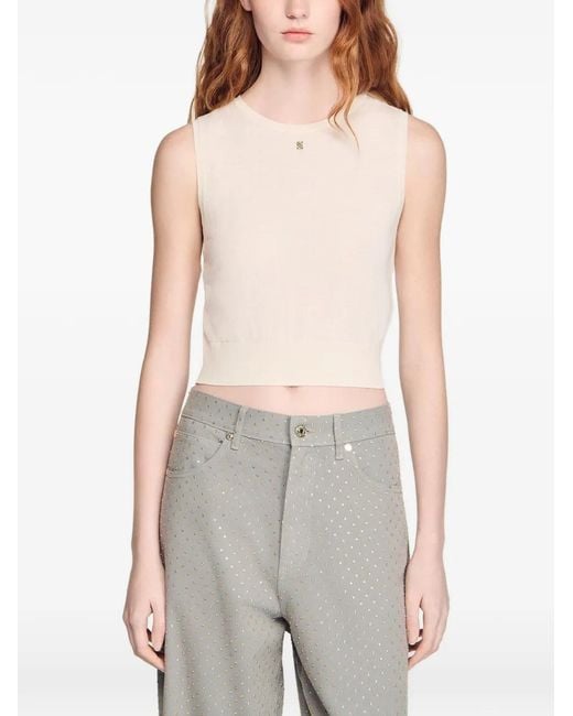Sandro White Sleeveless Short Knit Sweater