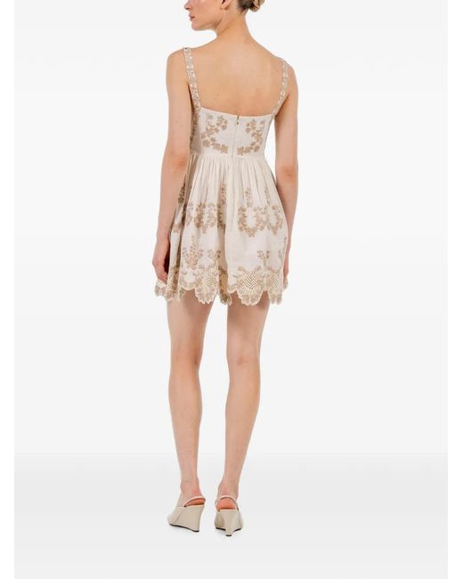 Agua Bendita Natural Mielero Cauca Floral-Embroidered Mini Dress