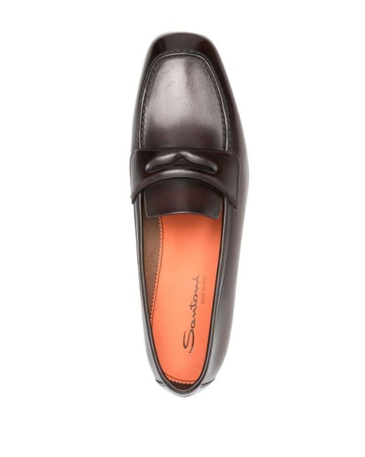 Santoni Brown Figaro Leather Loafers for men