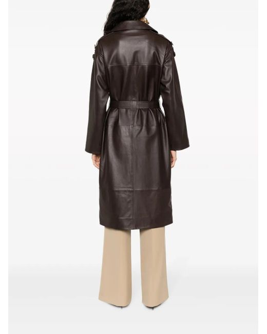 Yves Salomon Black Double-Breasted Leather Trench Coat