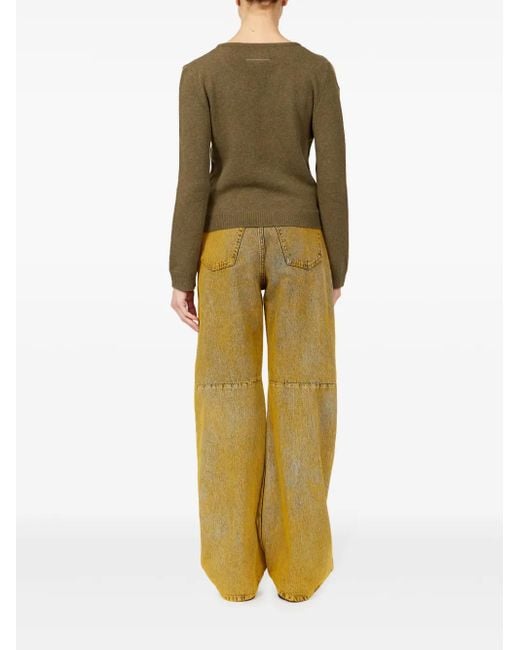 MM6 by Maison Margiela Green Number-Print Cut-Out Jumper