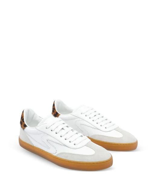 Stuart Weitzman White Leopard-Print Leather Sneakers