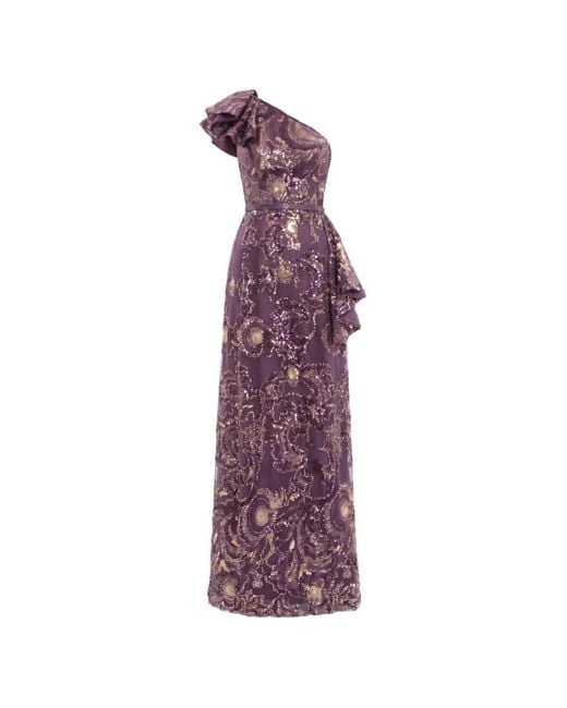 Saiid Kobeisy Purple Ruffled Sequin-Embellished Maxi Dress