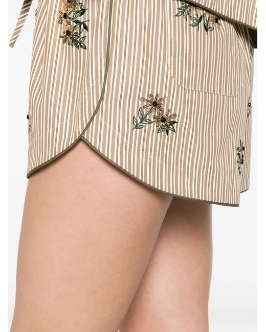 Sandro Natural Floral Embroidered Striped Shorts