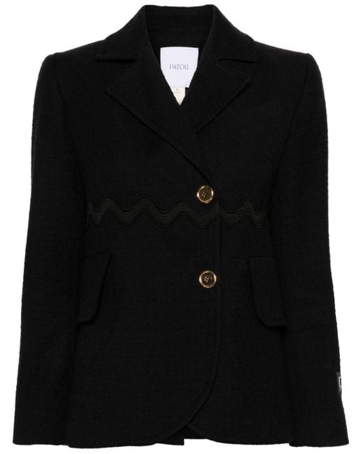 Patou Black Wave-Trim Tweed Jacket