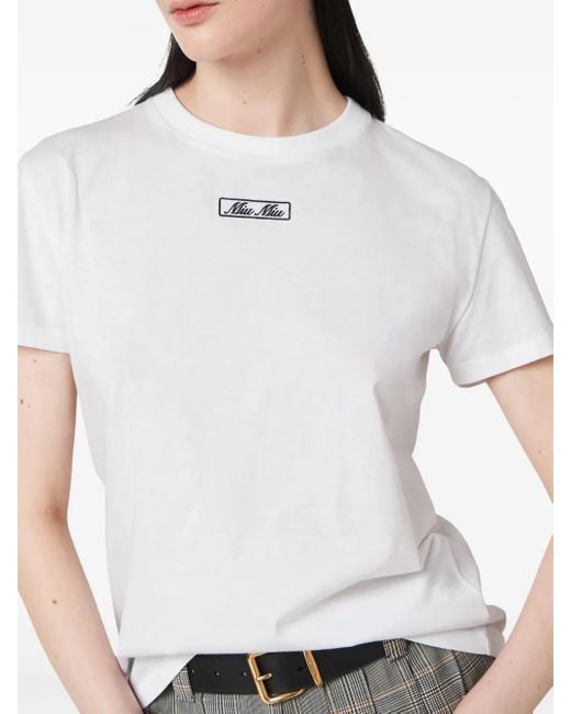 Miu Miu White Logo-Embroidered Cotton T-Shirt