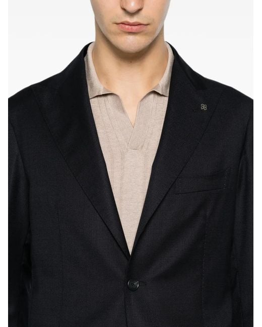Tagliatore Blue Single-Breasted Peak-Lapel Blazer for men