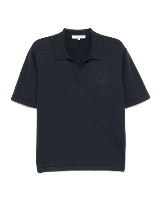 メンズ Maison Kitsuné ボールドフォックス ニット ポロシャツ Blue