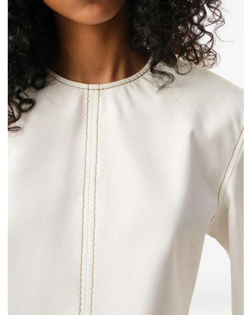 AMI White Cotton Short Sleeves Fitted Top