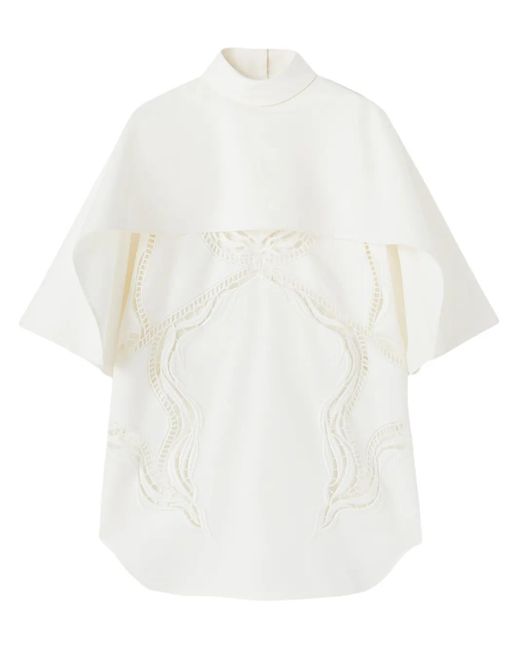 Jil Sander White Lace-Detail Cotton-Silk Cape Top
