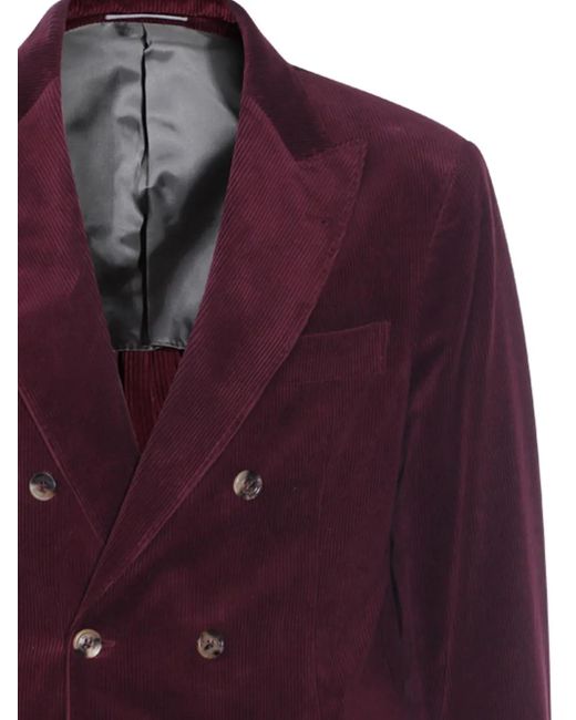Brunello Cucinelli Purple Corduroy Double-Breasted Suit for men