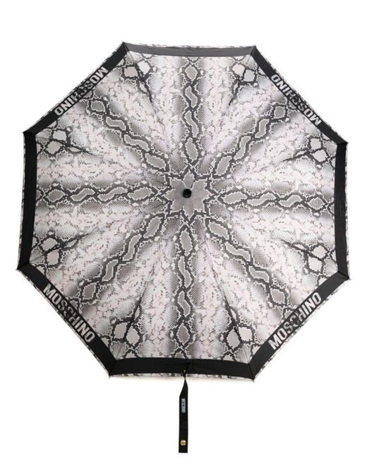 Moschino Gray Regenschirm mit Logo-Print