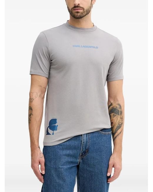 Karl Lagerfeld Gray Kl Logo-Print T-Shirt for men