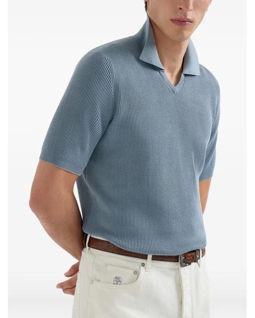 Brunello Cucinelli Blue V-Neck Short-Sleeve T-Shirt for men