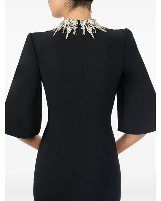 Jenny Packham Black Bibi Crystal-Embellished Flared-Sleeve Dress