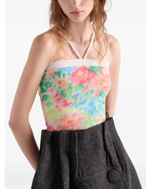 Prada Green Oberteil Mit Blumen-Print