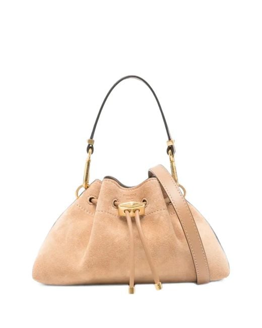 Jimmy Choo Natural Cinch Small Toffee Suede Shoulder Bag