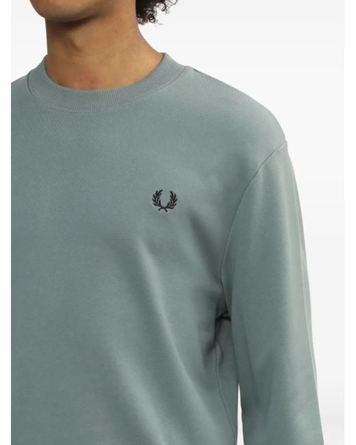 Fred Perry Blue Embroidered-Logo Crew Neck Sweatshirt for men
