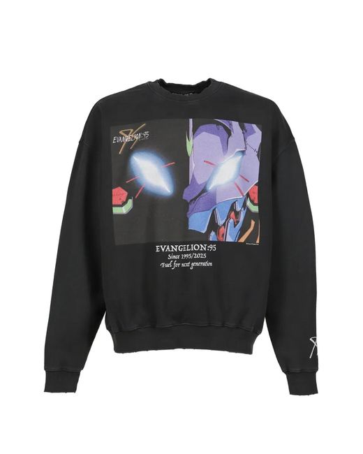 EVANGELI0N 95 Black Graphic-Print Cotton Sweatshirt for men