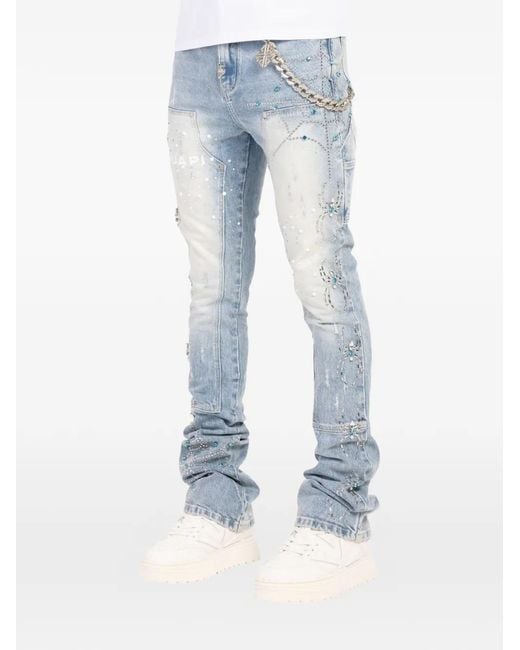 GUAPI Blue Spider-Motif Slim-Fit Jeans for men
