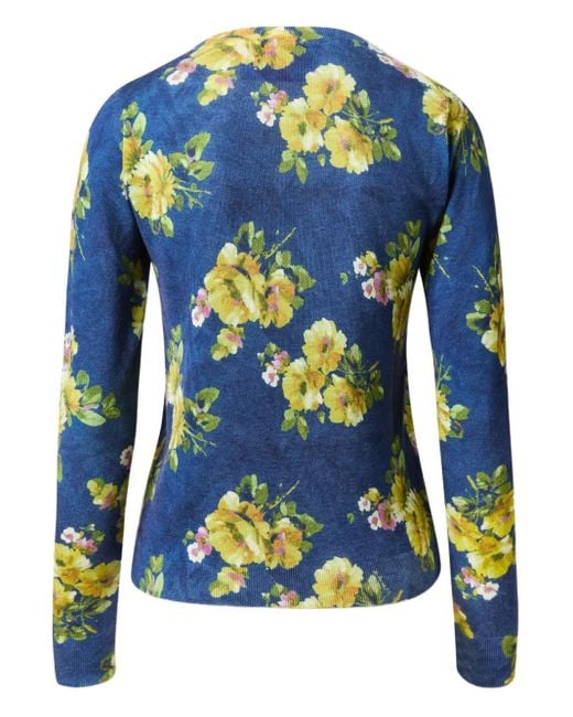 LaDoubleJ Blue Floral-Print Crew-Neck Sweater