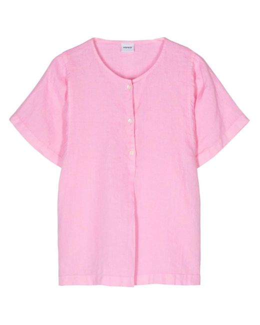 Aspesi Short-sleeves Linen Blouse in het Pink