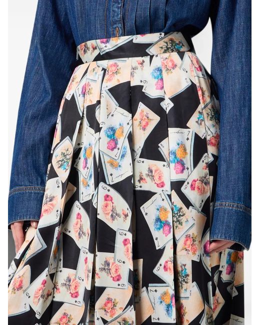 MSGM White Playing-Card-Print Pleated Midi Skirt