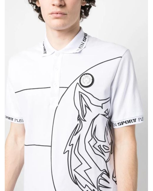 Philipp Plein White Tiger-Print Polo Shirt for men