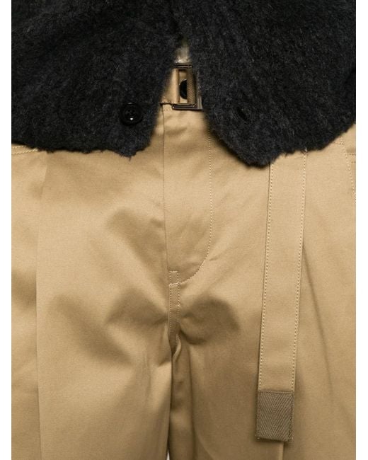 Sacai Natural Belted Pleated Trousers for men