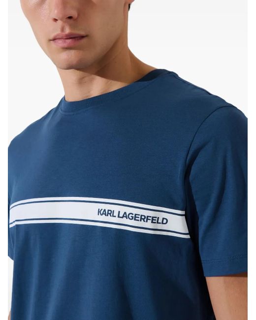Karl Lagerfeld Blue Crewneck Striped Logo T-Shirt for men