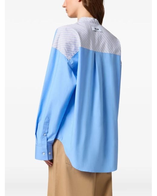 Camisa De Algodón Con Paneles De Rayas MSGM de color Blue
