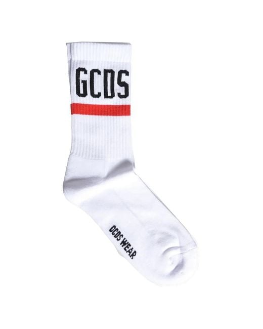 Gcds White Logo-Intarsia Striped Socks for men