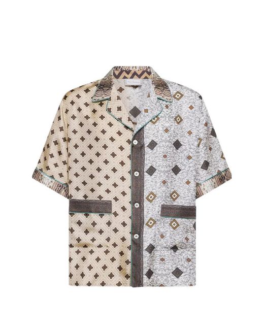 Pierre Louis Mascia White Aloe Geometric-Pattern Camp-Collar Shirt