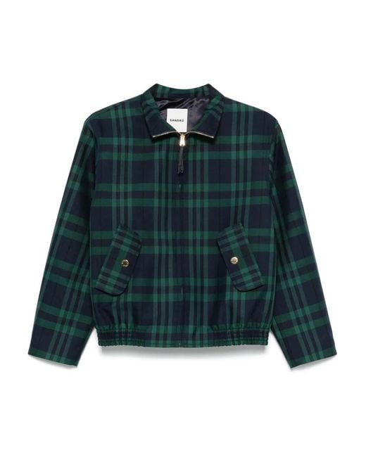 Sandro Green Checked Bomber Jacket