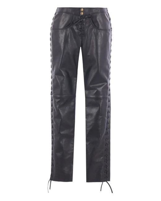 Isabel Marant Gray Lace-Up Leather Straight Trousers