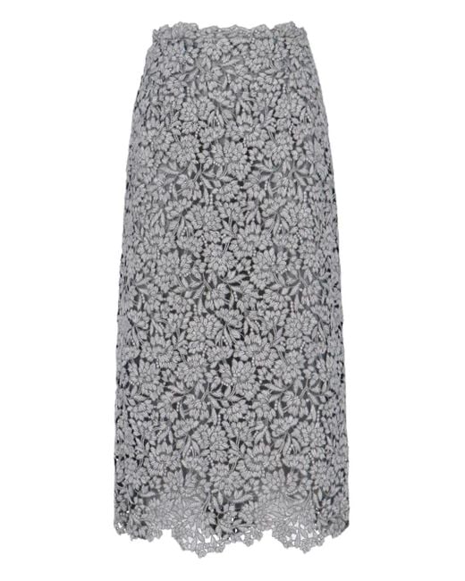 Ermanno Scervino Gray Lace Midi Skirt