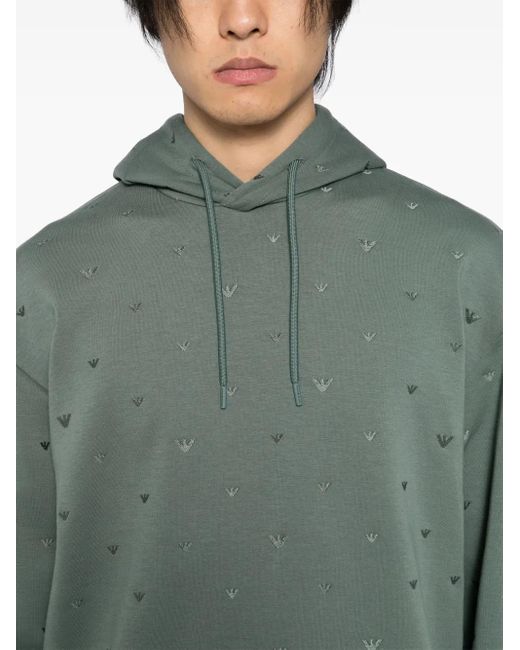 Emporio Armani Green Embroidered-Logo Hoodie for men