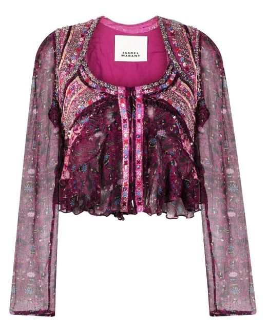 Isabel Marant Purple Olaya Sequin-embellished Cropped Jacket