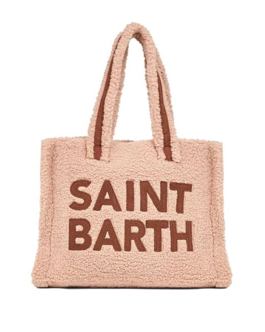 Mc2 Saint Barth Pink Logo-Lettering Teddy Tote Bag