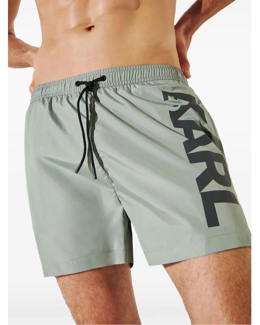 Karl Lagerfeld Blue Logo-Print Swim Shorts for men
