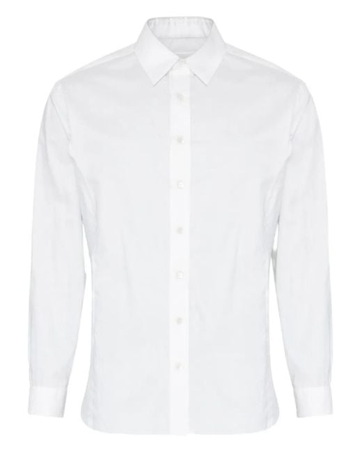 Maison Margiela White Long-Sleeved Frayed-Hem Shirt for men