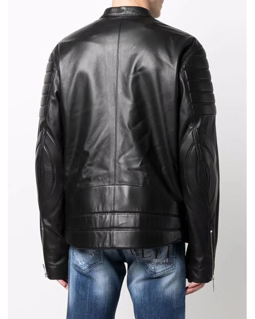 Philipp Plein Black Doberman-Print Moto Jacket for men