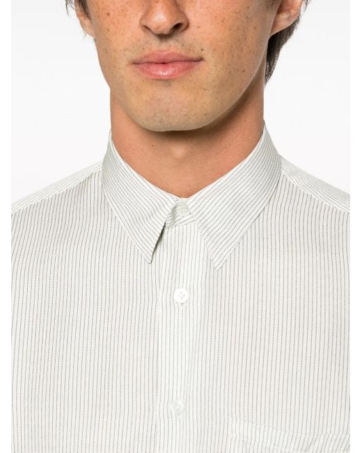 Lardini White Stripe-Pattern Classic-Collar Shirt for men