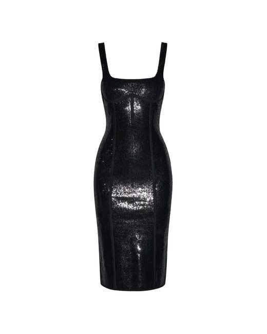 Fleur du Mal Black Sequin Knit Midi Dress