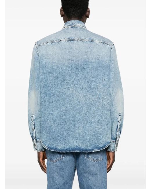 Versace Blue Studded-Pocket Shirt for men