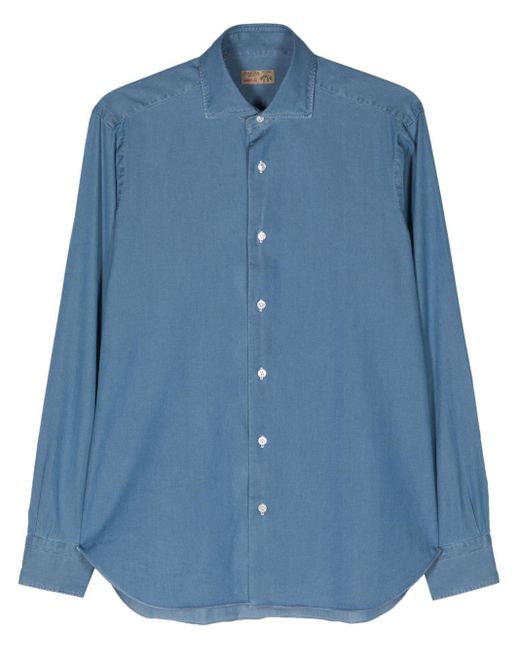 Barba Napoli Blue Classic-collar Chambray Shirt for men
